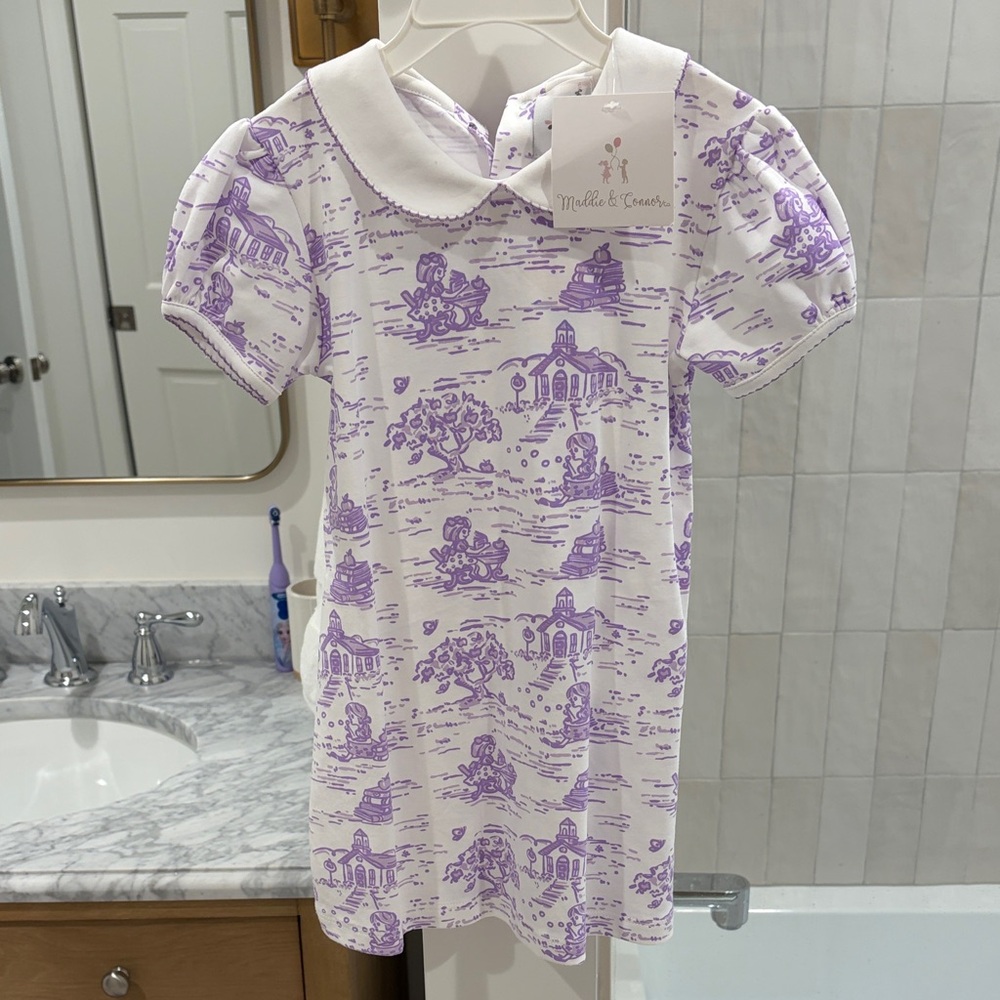 Charming White and Purple Kids Casual Dress